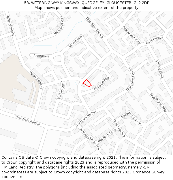 53, WITTERING WAY KINGSWAY, QUEDGELEY, GLOUCESTER, GL2 2DP: Location map and indicative extent of plot