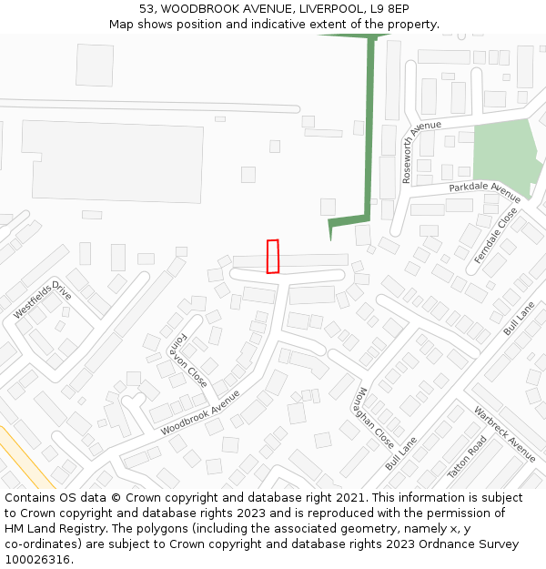 53, WOODBROOK AVENUE, LIVERPOOL, L9 8EP: Location map and indicative extent of plot