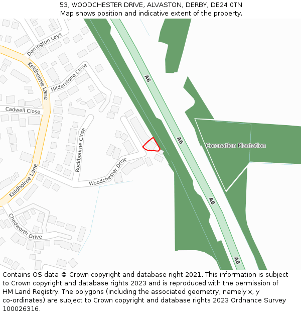 53, WOODCHESTER DRIVE, ALVASTON, DERBY, DE24 0TN: Location map and indicative extent of plot