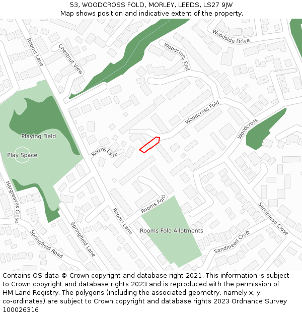 53, WOODCROSS FOLD, MORLEY, LEEDS, LS27 9JW: Location map and indicative extent of plot