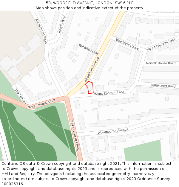 53, WOODFIELD AVENUE, LONDON, SW16 1LE: Location map and indicative extent of plot