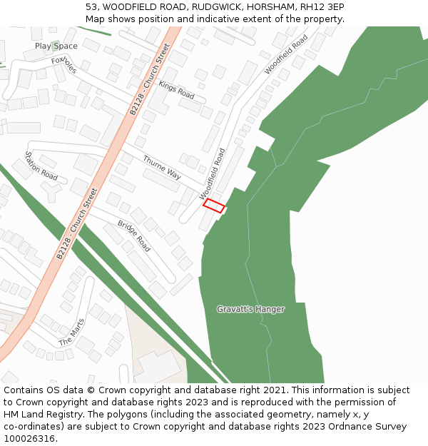 53, WOODFIELD ROAD, RUDGWICK, HORSHAM, RH12 3EP: Location map and indicative extent of plot