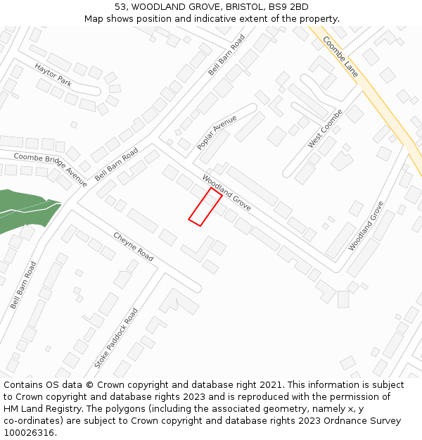 53, WOODLAND GROVE, BRISTOL, BS9 2BD: Location map and indicative extent of plot