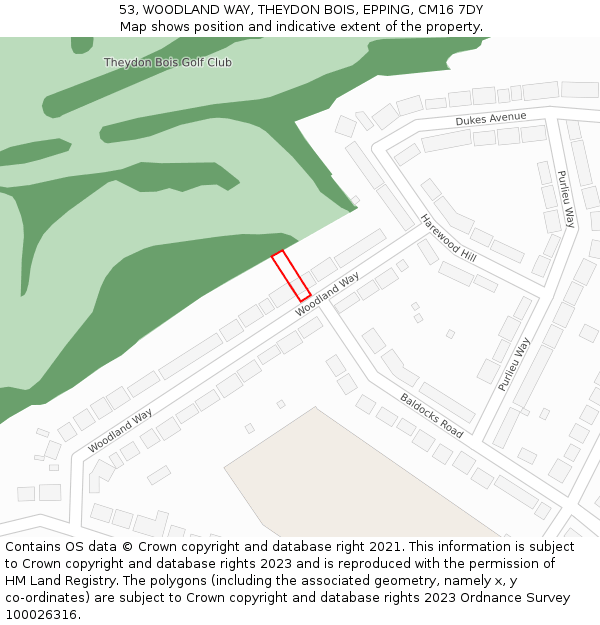 53, WOODLAND WAY, THEYDON BOIS, EPPING, CM16 7DY: Location map and indicative extent of plot