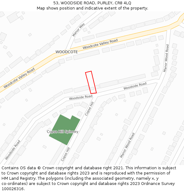 53, WOODSIDE ROAD, PURLEY, CR8 4LQ: Location map and indicative extent of plot