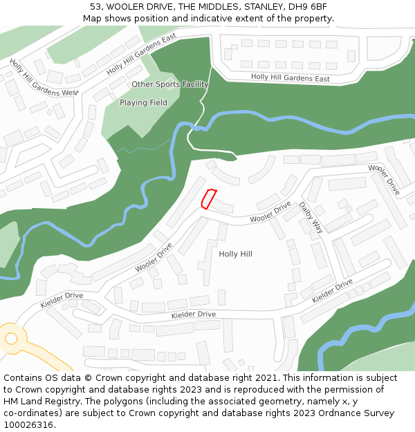 53, WOOLER DRIVE, THE MIDDLES, STANLEY, DH9 6BF: Location map and indicative extent of plot