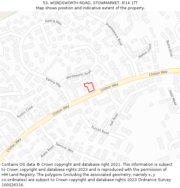 53, WORDSWORTH ROAD, STOWMARKET, IP14 1TT: Location map and indicative extent of plot