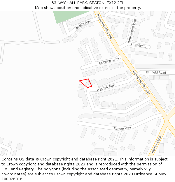 53, WYCHALL PARK, SEATON, EX12 2EL: Location map and indicative extent of plot