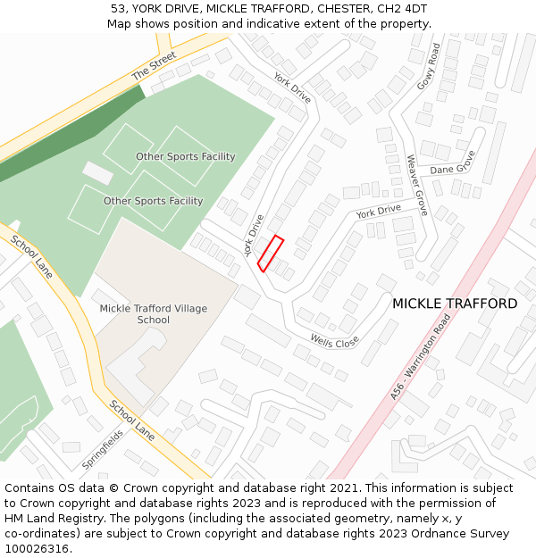 53, YORK DRIVE, MICKLE TRAFFORD, CHESTER, CH2 4DT: Location map and indicative extent of plot