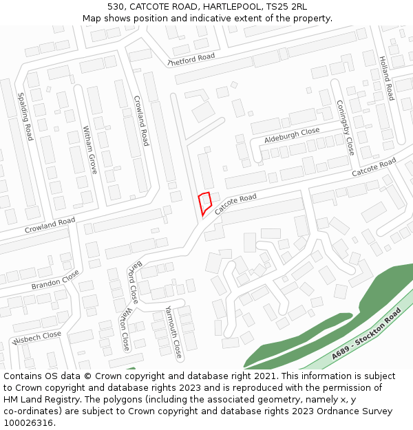 530, CATCOTE ROAD, HARTLEPOOL, TS25 2RL: Location map and indicative extent of plot