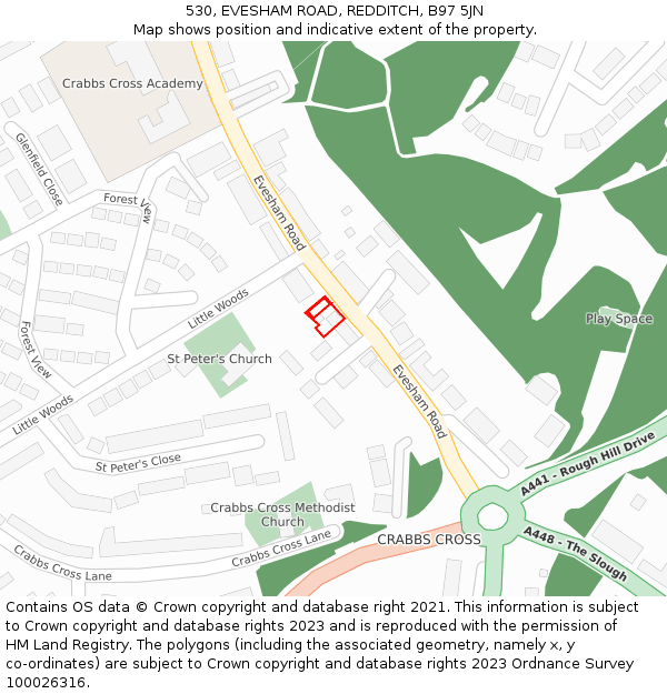 530, EVESHAM ROAD, REDDITCH, B97 5JN: Location map and indicative extent of plot