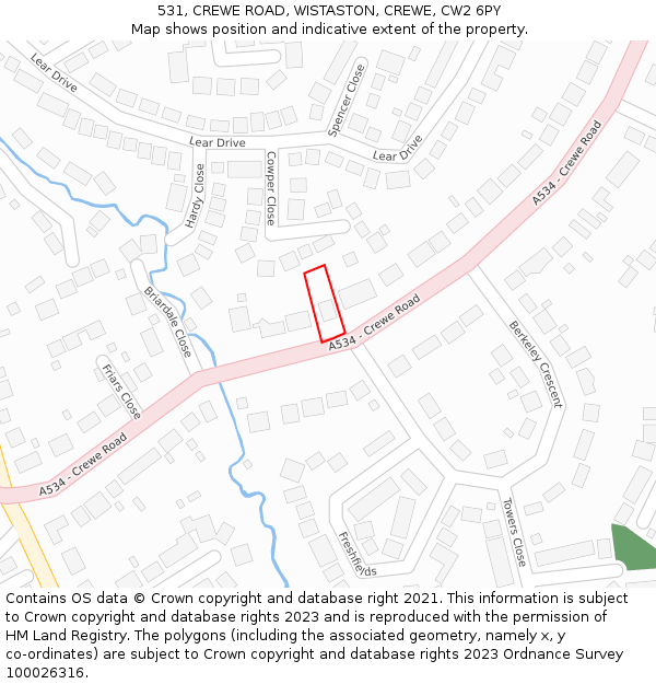 531, CREWE ROAD, WISTASTON, CREWE, CW2 6PY: Location map and indicative extent of plot