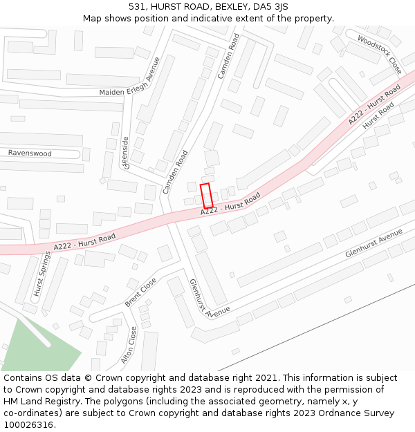 531, HURST ROAD, BEXLEY, DA5 3JS: Location map and indicative extent of plot