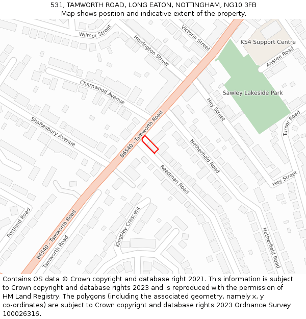 531, TAMWORTH ROAD, LONG EATON, NOTTINGHAM, NG10 3FB: Location map and indicative extent of plot