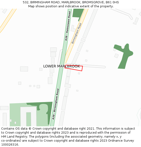 532, BIRMINGHAM ROAD, MARLBROOK, BROMSGROVE, B61 0HS: Location map and indicative extent of plot