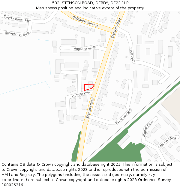 532, STENSON ROAD, DERBY, DE23 1LP: Location map and indicative extent of plot
