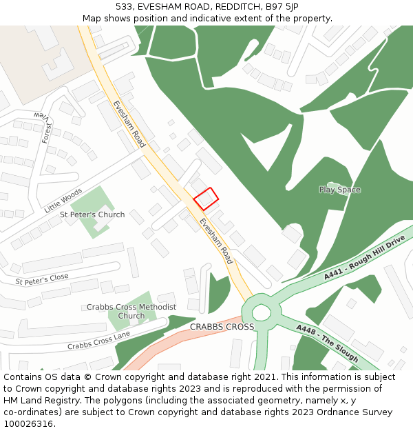 533, EVESHAM ROAD, REDDITCH, B97 5JP: Location map and indicative extent of plot