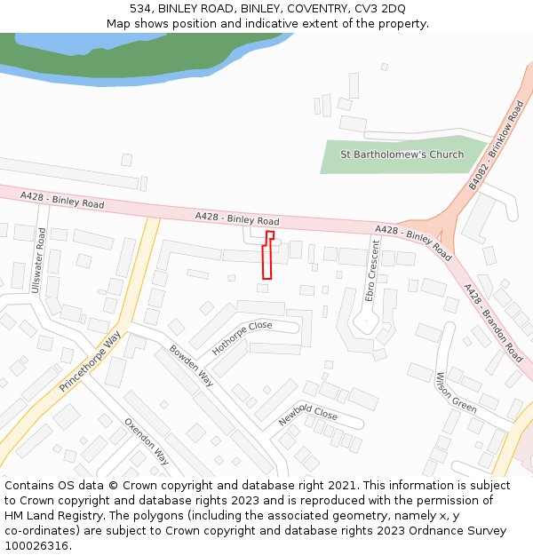 534, BINLEY ROAD, BINLEY, COVENTRY, CV3 2DQ: Location map and indicative extent of plot