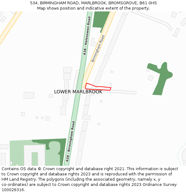 534, BIRMINGHAM ROAD, MARLBROOK, BROMSGROVE, B61 0HS: Location map and indicative extent of plot