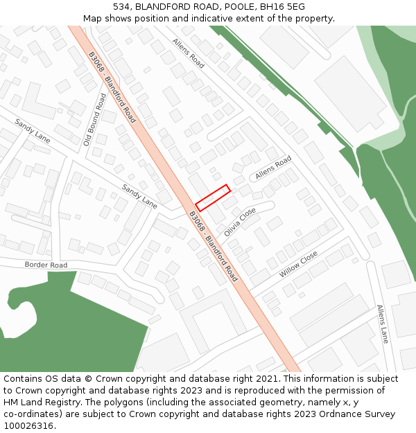 534, BLANDFORD ROAD, POOLE, BH16 5EG: Location map and indicative extent of plot