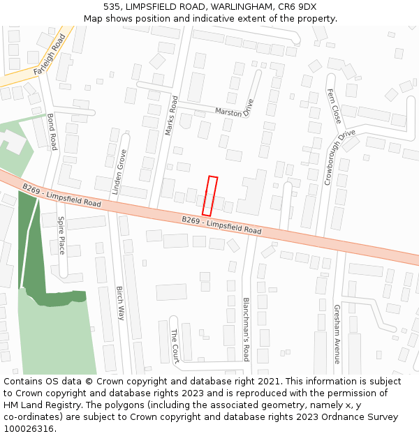 535, LIMPSFIELD ROAD, WARLINGHAM, CR6 9DX: Location map and indicative extent of plot