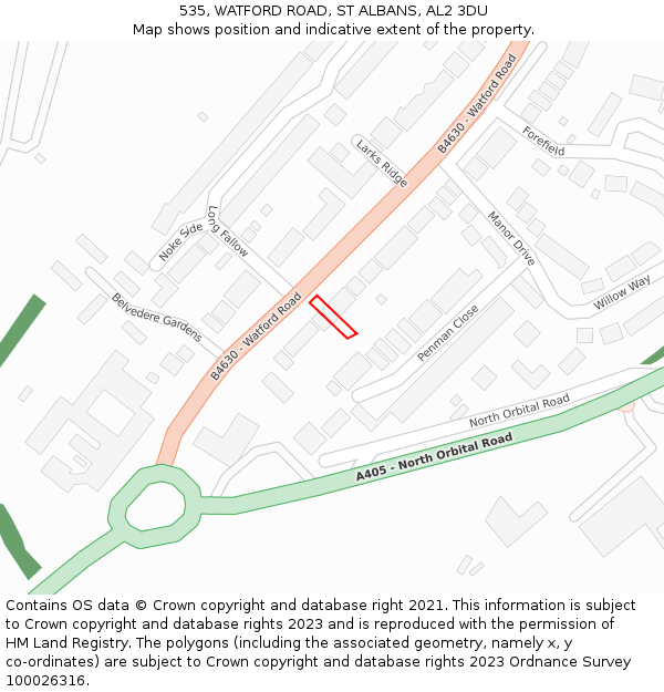 535, WATFORD ROAD, ST ALBANS, AL2 3DU: Location map and indicative extent of plot