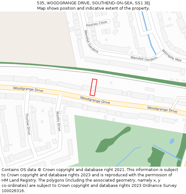 535, WOODGRANGE DRIVE, SOUTHEND-ON-SEA, SS1 3EJ: Location map and indicative extent of plot