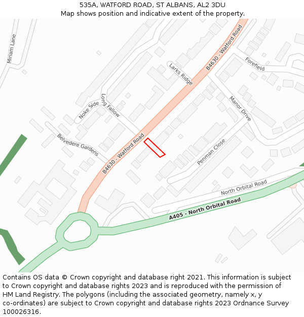 535A, WATFORD ROAD, ST ALBANS, AL2 3DU: Location map and indicative extent of plot