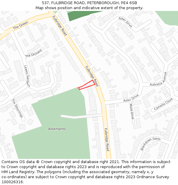 537, FULBRIDGE ROAD, PETERBOROUGH, PE4 6SB: Location map and indicative extent of plot