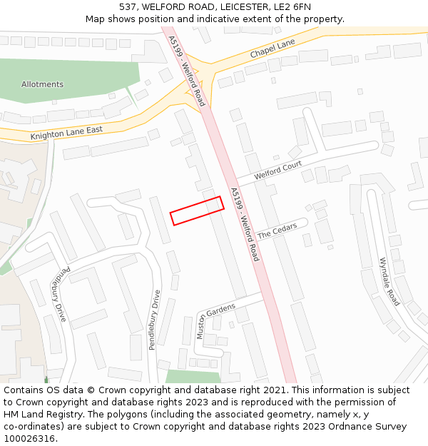 537, WELFORD ROAD, LEICESTER, LE2 6FN: Location map and indicative extent of plot