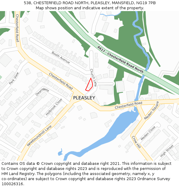 538, CHESTERFIELD ROAD NORTH, PLEASLEY, MANSFIELD, NG19 7PB: Location map and indicative extent of plot