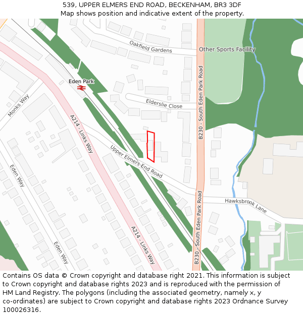 539, UPPER ELMERS END ROAD, BECKENHAM, BR3 3DF: Location map and indicative extent of plot