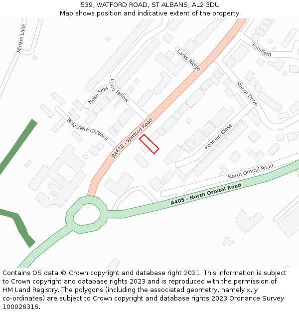 539, WATFORD ROAD, ST ALBANS, AL2 3DU: Location map and indicative extent of plot