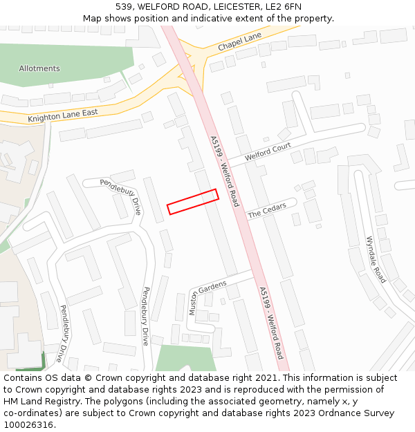 539, WELFORD ROAD, LEICESTER, LE2 6FN: Location map and indicative extent of plot