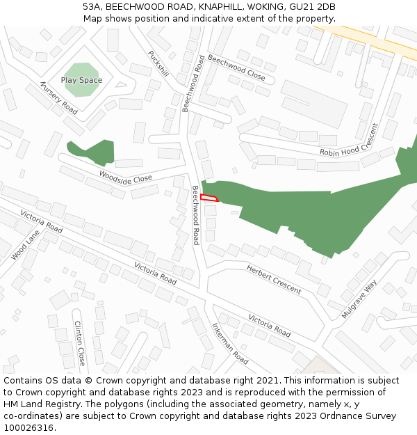 53A, BEECHWOOD ROAD, KNAPHILL, WOKING, GU21 2DB: Location map and indicative extent of plot