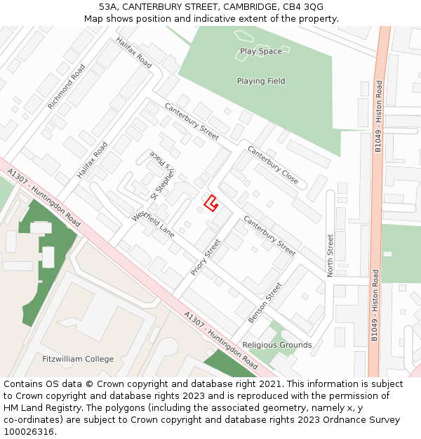 53A, CANTERBURY STREET, CAMBRIDGE, CB4 3QG: Location map and indicative extent of plot