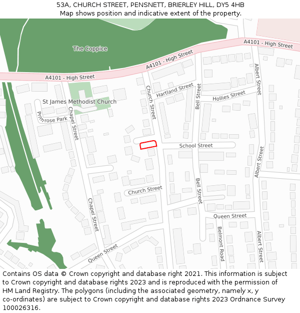 53A, CHURCH STREET, PENSNETT, BRIERLEY HILL, DY5 4HB: Location map and indicative extent of plot