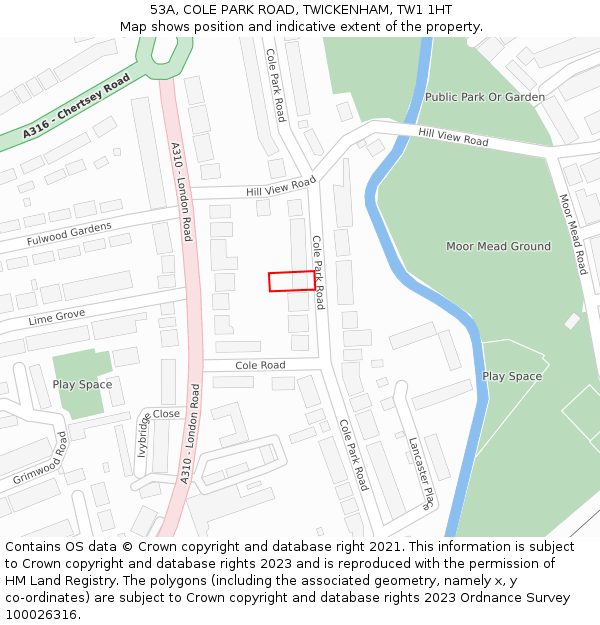 53A, COLE PARK ROAD, TWICKENHAM, TW1 1HT: Location map and indicative extent of plot