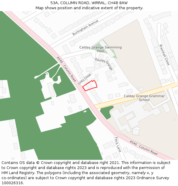 53A, COLUMN ROAD, WIRRAL, CH48 8AW: Location map and indicative extent of plot