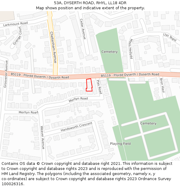 53A, DYSERTH ROAD, RHYL, LL18 4DR: Location map and indicative extent of plot