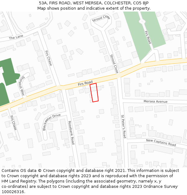 53A, FIRS ROAD, WEST MERSEA, COLCHESTER, CO5 8JP: Location map and indicative extent of plot