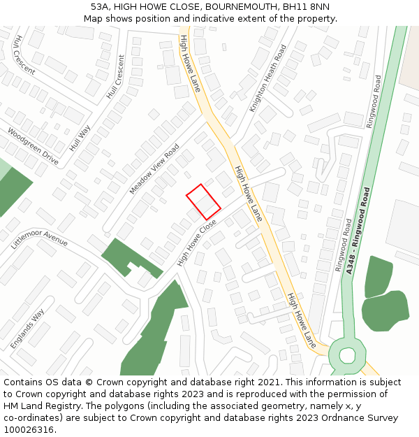 53A, HIGH HOWE CLOSE, BOURNEMOUTH, BH11 8NN: Location map and indicative extent of plot