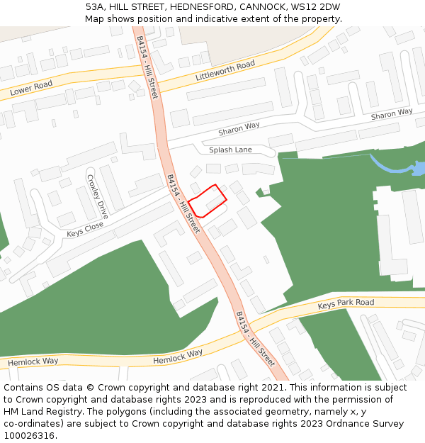 53A, HILL STREET, HEDNESFORD, CANNOCK, WS12 2DW: Location map and indicative extent of plot