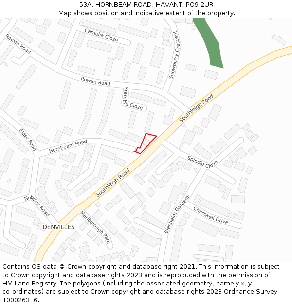 53A, HORNBEAM ROAD, HAVANT, PO9 2UR: Location map and indicative extent of plot