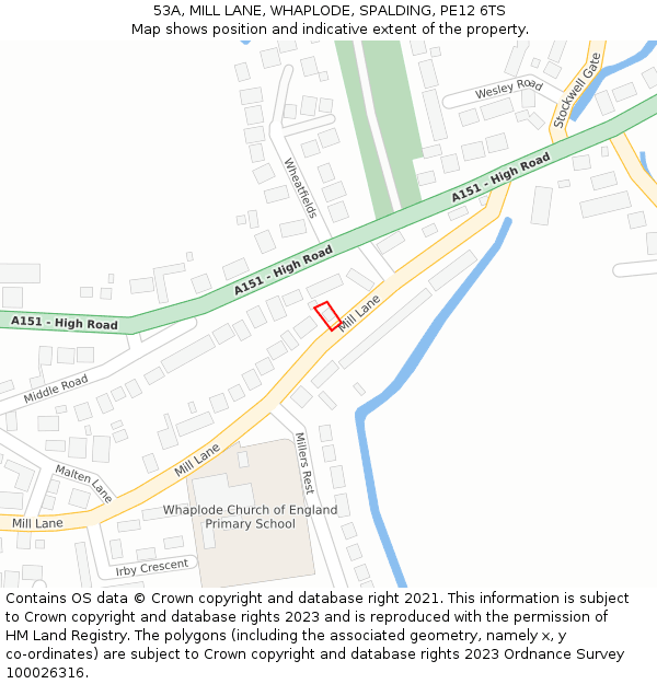 53A, MILL LANE, WHAPLODE, SPALDING, PE12 6TS: Location map and indicative extent of plot