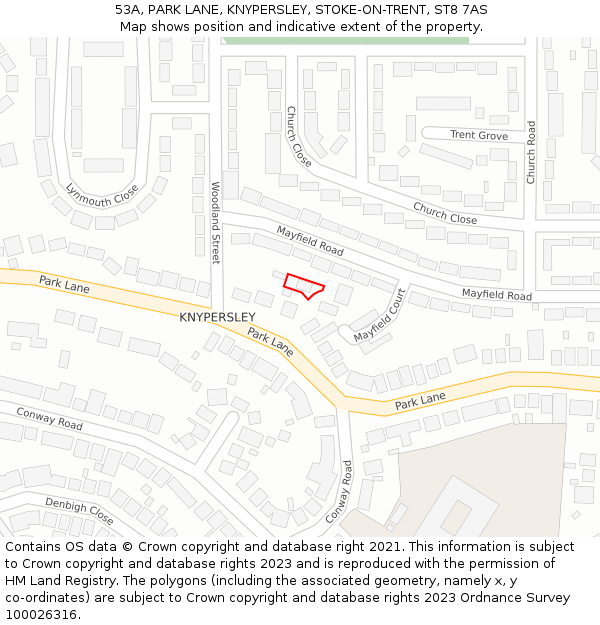 53A, PARK LANE, KNYPERSLEY, STOKE-ON-TRENT, ST8 7AS: Location map and indicative extent of plot