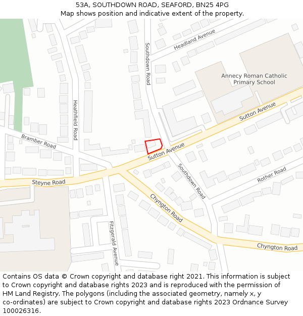 53A, SOUTHDOWN ROAD, SEAFORD, BN25 4PG: Location map and indicative extent of plot