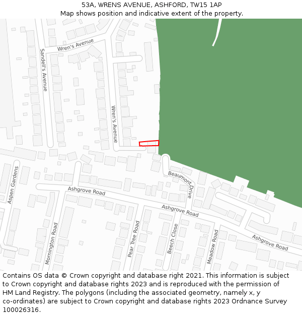 53A, WRENS AVENUE, ASHFORD, TW15 1AP: Location map and indicative extent of plot