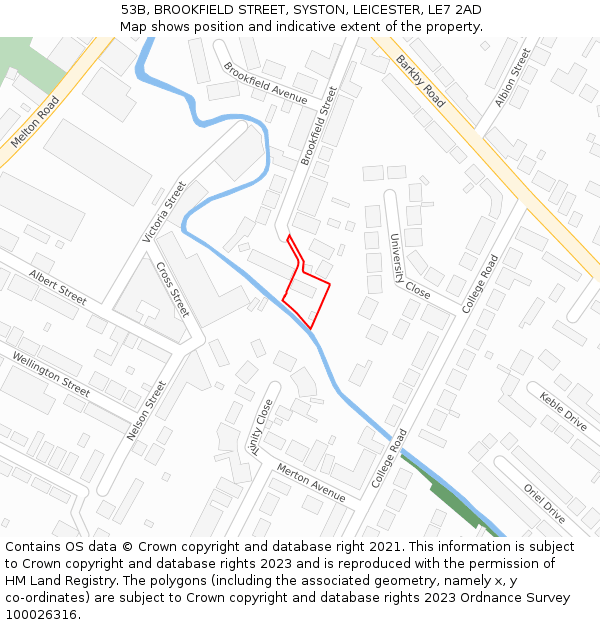 53B, BROOKFIELD STREET, SYSTON, LEICESTER, LE7 2AD: Location map and indicative extent of plot