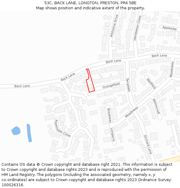 53C, BACK LANE, LONGTON, PRESTON, PR4 5BE: Location map and indicative extent of plot